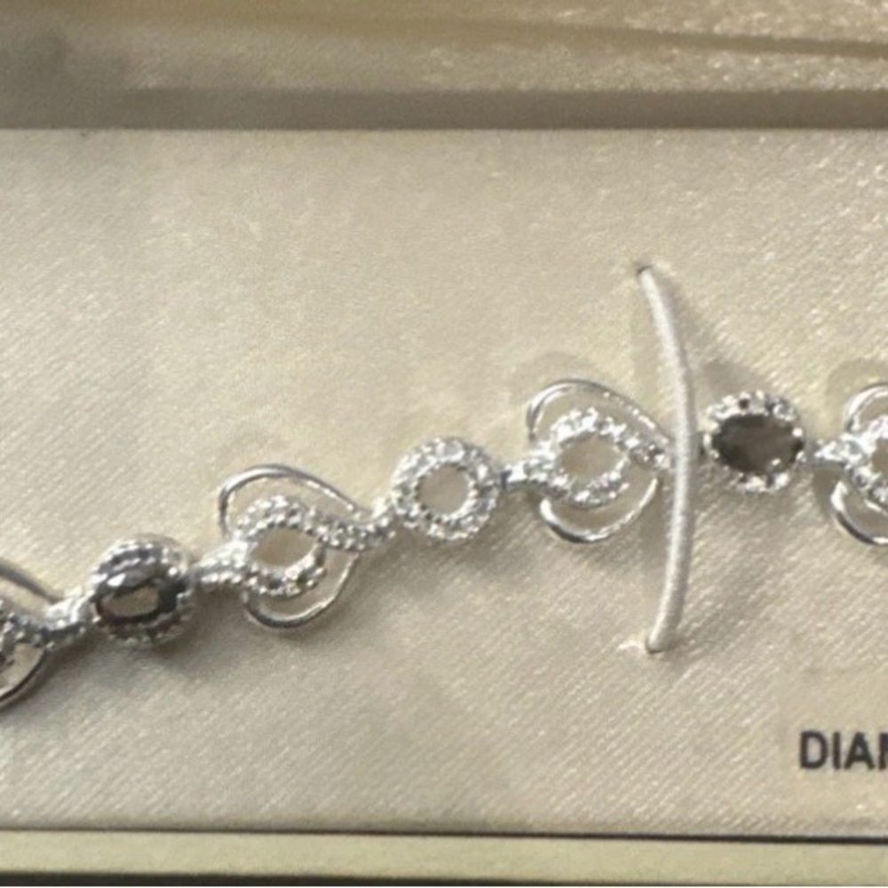 Authentic Diamond Accent Sterling Silver Bracelet New Hearts Smoky Quartz NIB